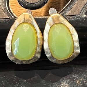 MCM Thermoset Lucite Teardrop Earrings - Light Green Goldtone